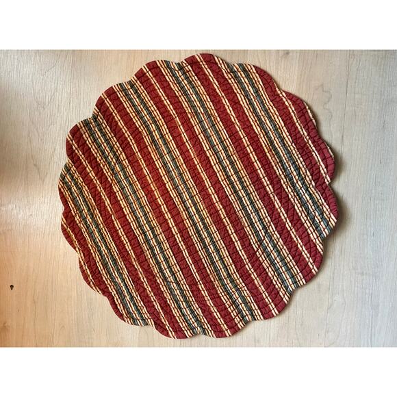 Fabric Placemat Set Red Country Floral Stripes Set of 6 Quilted - Picture 4 of 6